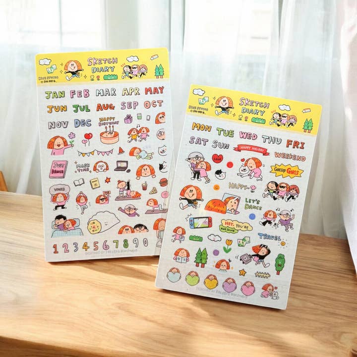 Kawaii Washi Tape Stickers: Sketch Diary, Calendar Stickers for wholesale by RiN! Studio US