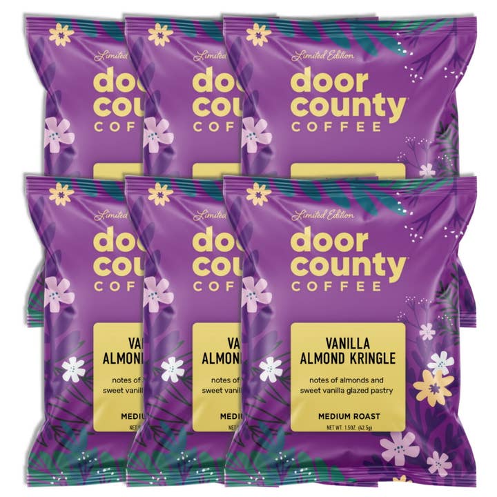 Vanilla Almond Kringle SPRING Flavored Coffee, 1.5oz, 6 pack for wholesale by Door County Coffee