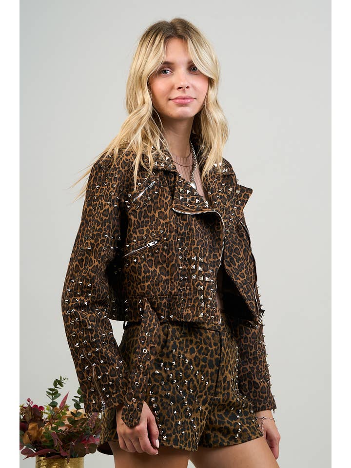 A July – Großhandel Jeansjacke – Damen – LEOPARDENMUSTER-MOTORRAD-JEANSJACKE