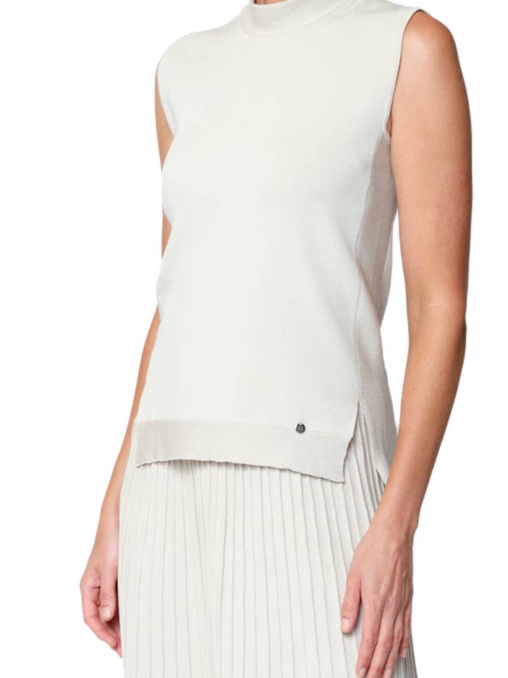 Marie Mock Neck Sleeveless Top, Beige for wholesale by Biana