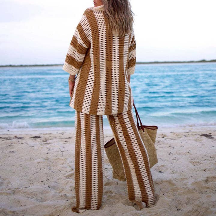 Little Trendy - Wholesale Swim Cover Up - Women's - Women Cover Up Sets Button Up Tops with Pants Crochet Set