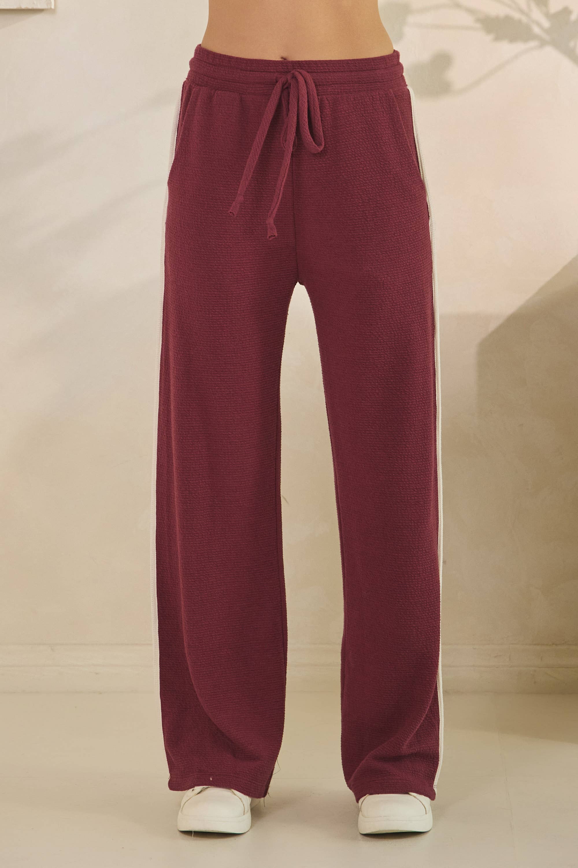 Tres Bien, Inc - Wholesale Pants - Women's - CONTRAST LINE ON THE SIDE CLOUDY KNIT STRAIGHT BOTTOMS