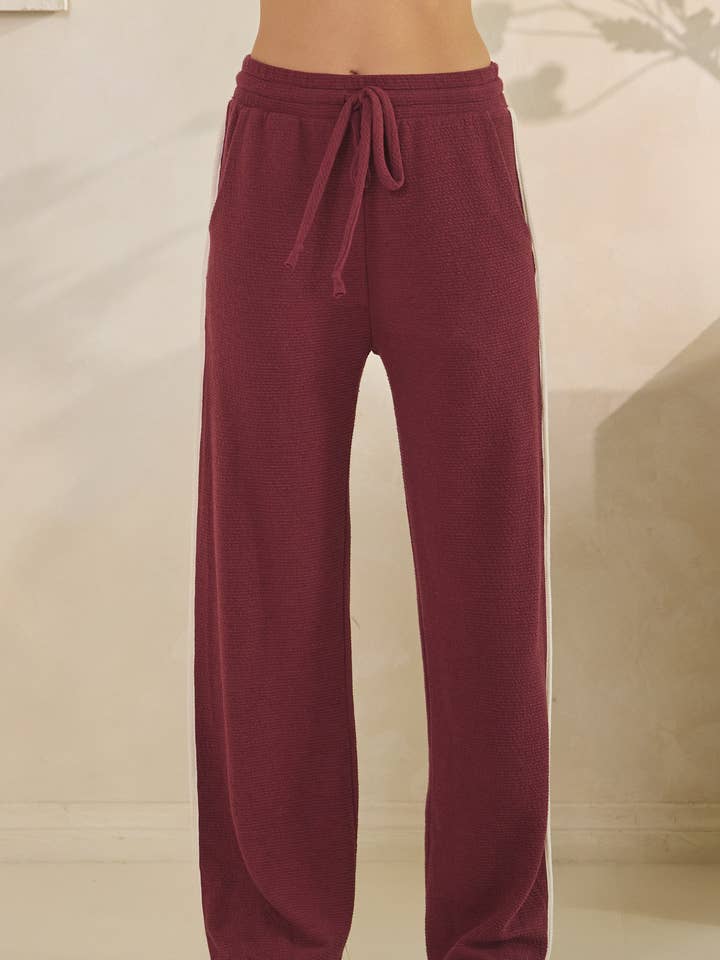 Tres Bien, Inc - Wholesale Pants - Women's - CONTRAST LINE ON THE SIDE CLOUDY KNIT STRAIGHT BOTTOMS0