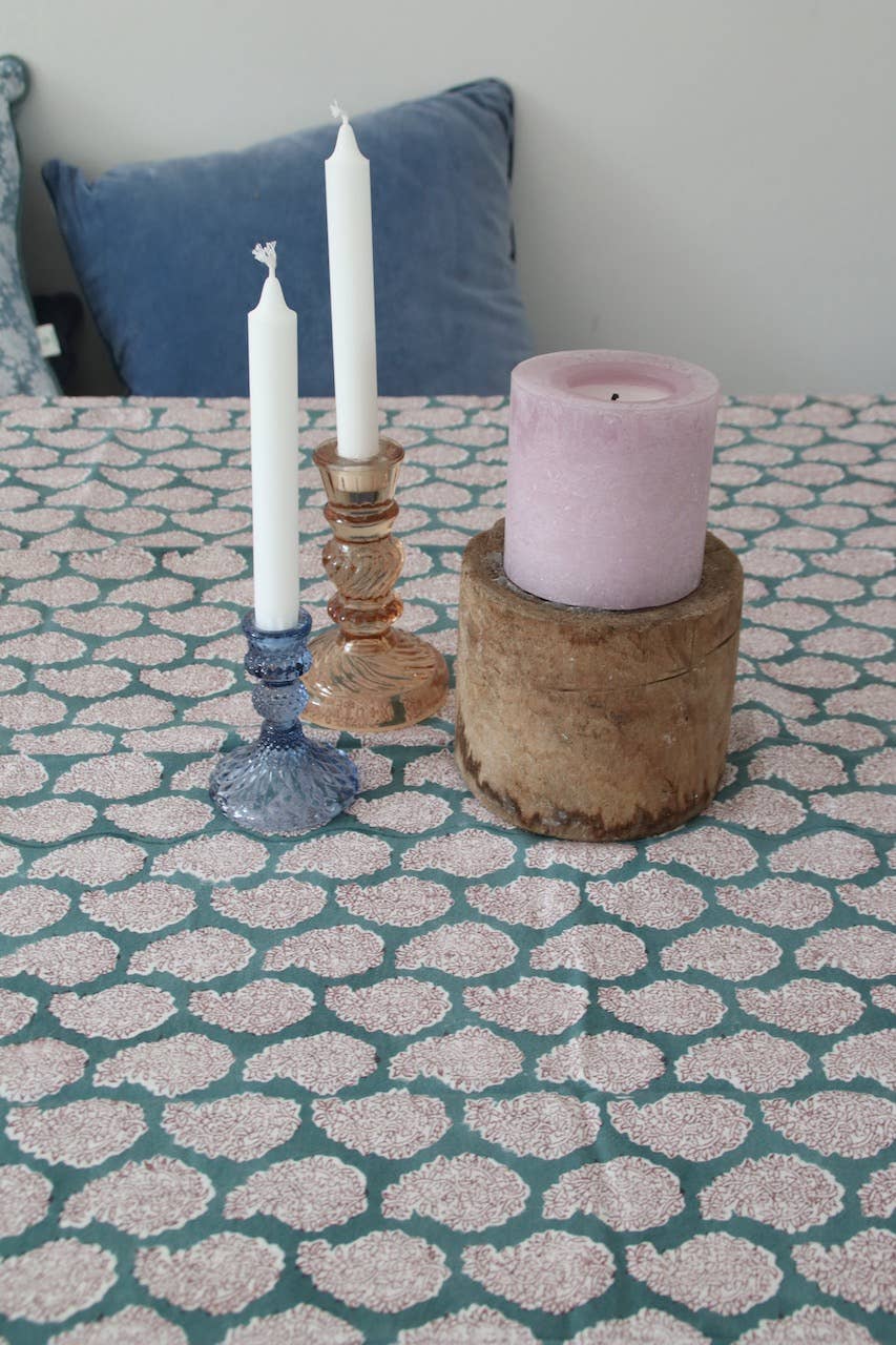 Rozablue - Vente Nappes - Petite nappe bleue Shanti imprimée à la main 150 x 2402