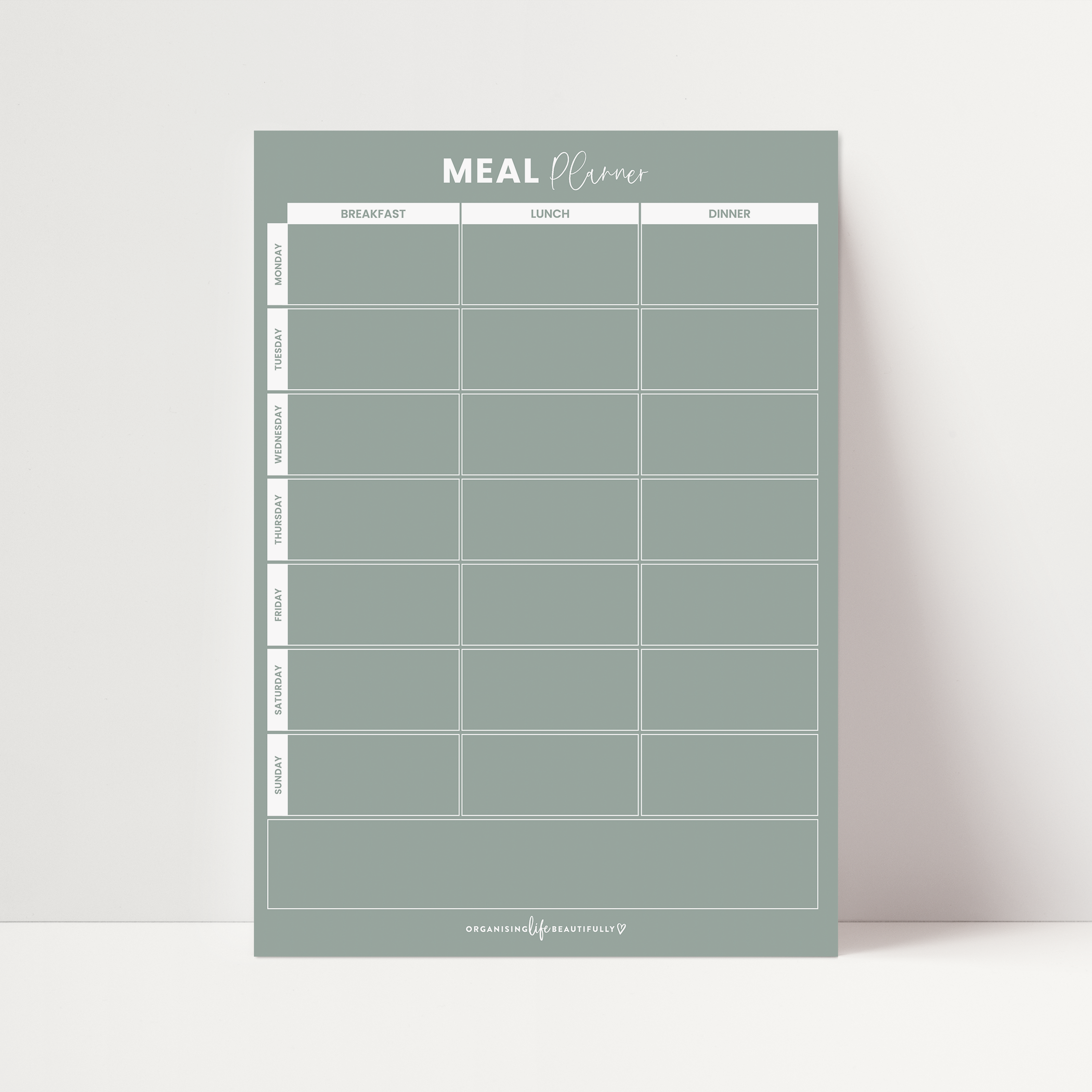 Organising Life Beautifully - Wholesale Planner - Magnet | Meal Planner - Sage A4 (Breakfast, Lunch and Dinner)0