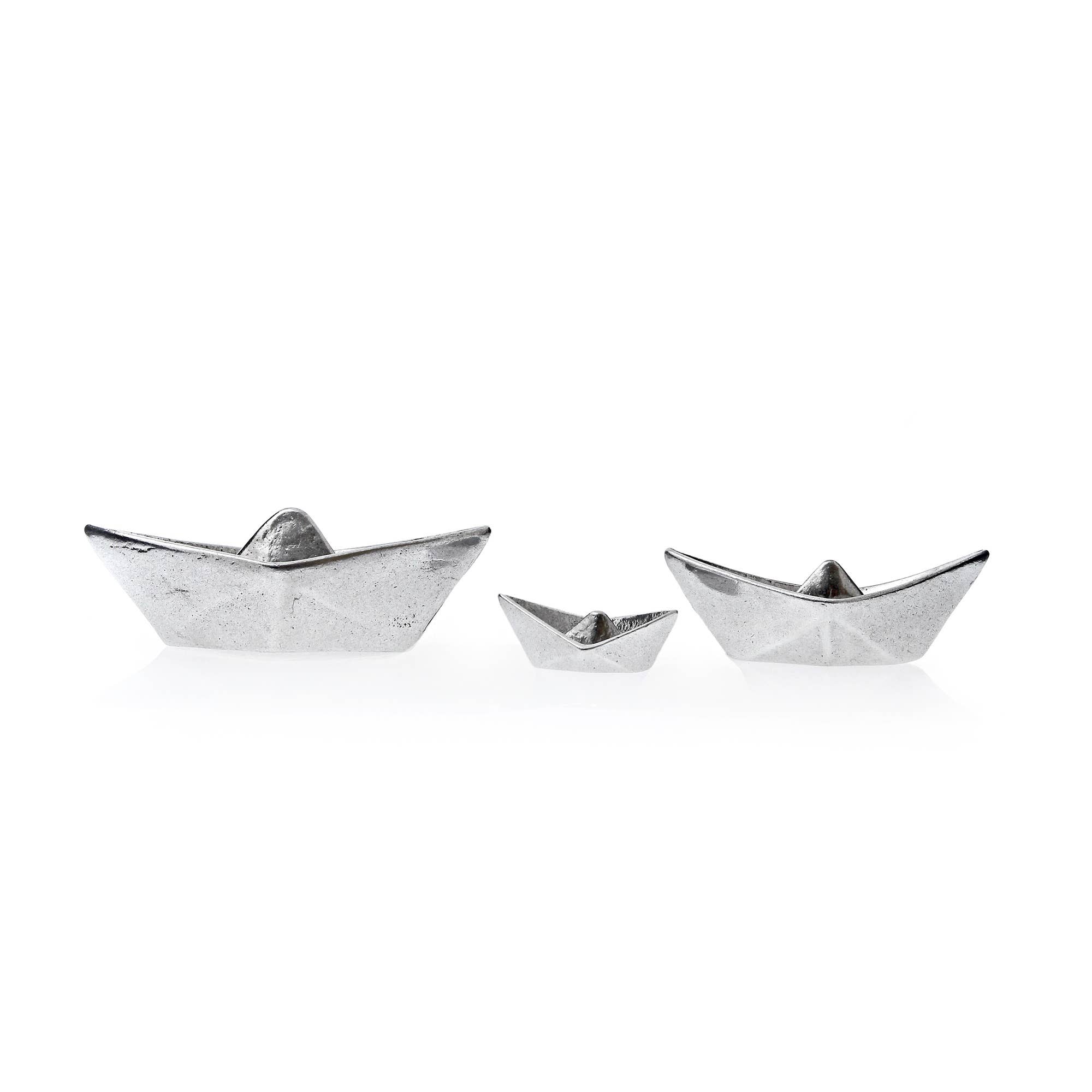 ARTIA LTD – wholesale Decorative tabletop object – Set of 3 Decor "Paper" Boats,  Solid Aluminum Metal, 3 sizes2