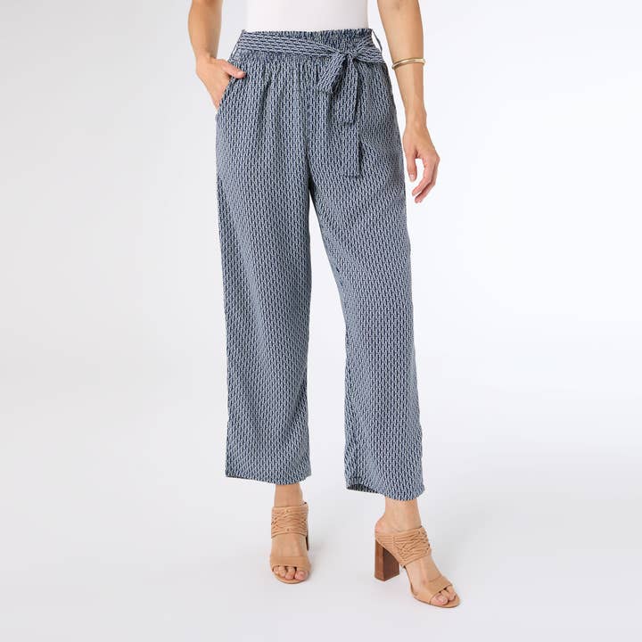 Navy White Sarina Cinched Pant with Front Tie - 4th of July for wholesale on Faire