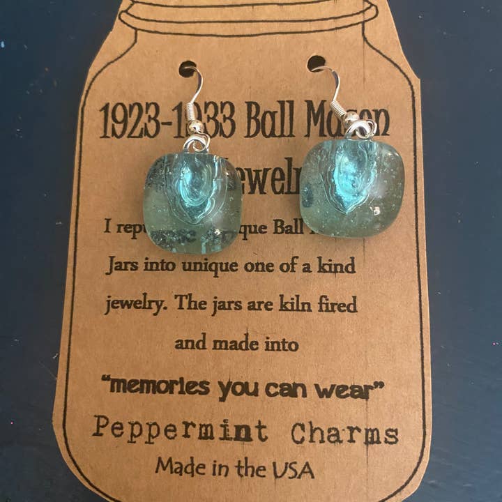 Peppermint Charms - Wholesale Dangle Earrings - 1923-1933 Ball Jar Square fish hook earrings sterling silver