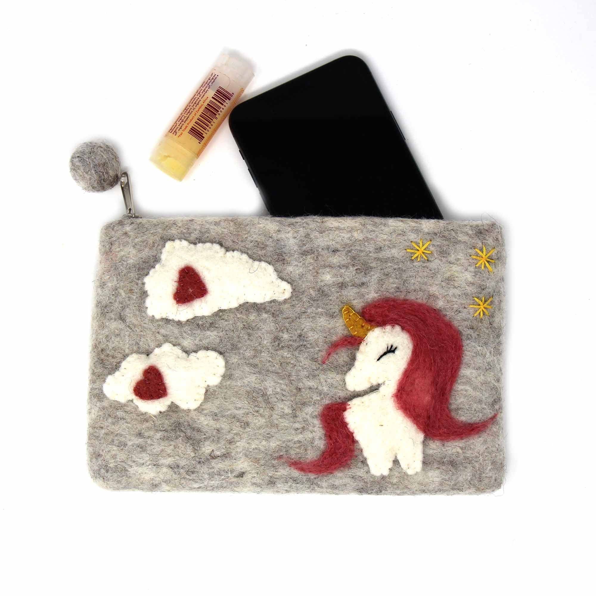 Global Crafts - Wholesale Pouch - Women's - Unicorn Felt Zipper Pouch1