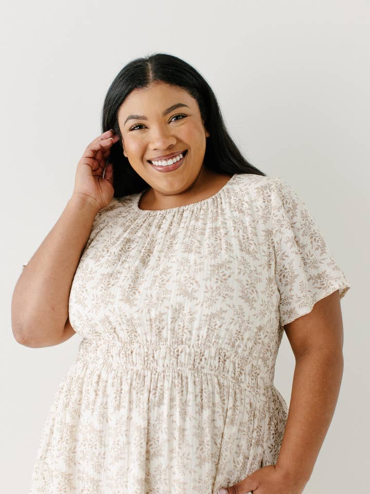 Ivory 'Cynthia' Botanical Print Cotton Gauze Midi Dress for wholesale on Faire7