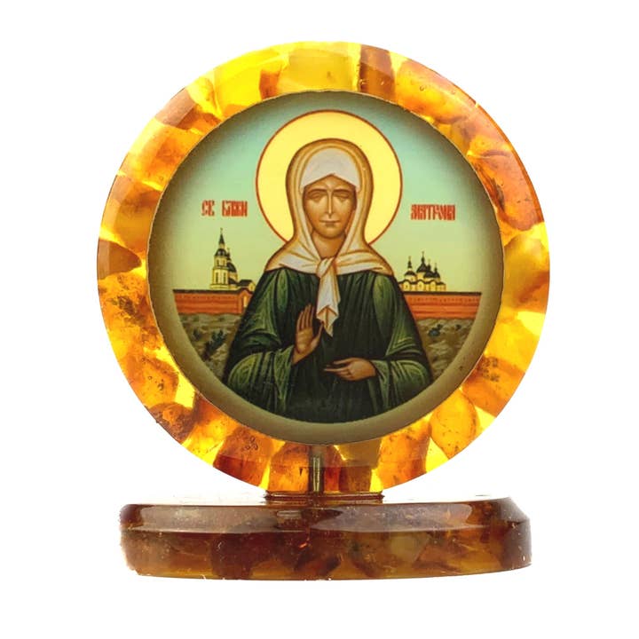 Amber Orthodox Icon Saint Matrona of Moscow – Handmade in US by KIZIMA for wholesale by KIZIMA