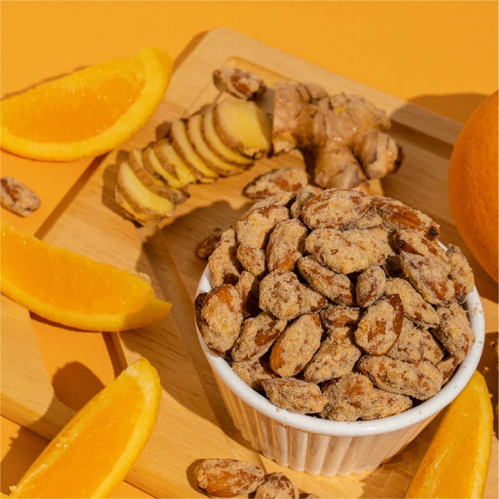 Earthside Farms - Wholesale Nuts - Orange Ginger Almonds - Vegan Candied Nuts 4oz Snack