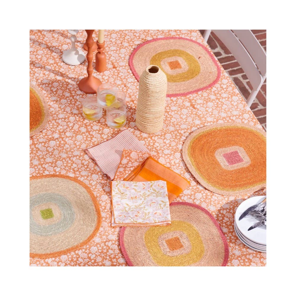 Bonheur du Jour - Vente Serviettes de table en tissu - Lot de 2 Serviettes de Table - Larges Rayures Orange2