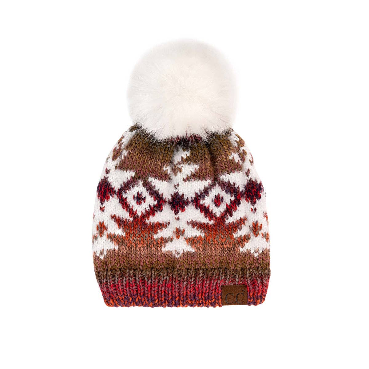Truly Contagious - Wholesale Beanie - Women's - CC Beanie Wholesale Multi Yarn Aztec Beanie Hat with Ivory Faux Fur - HAT-2093 - Contagious Wholesale3