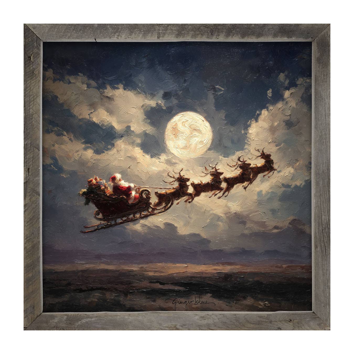 ginger blue - Wholesale Art Print - Santa Flying under Full Moon8
