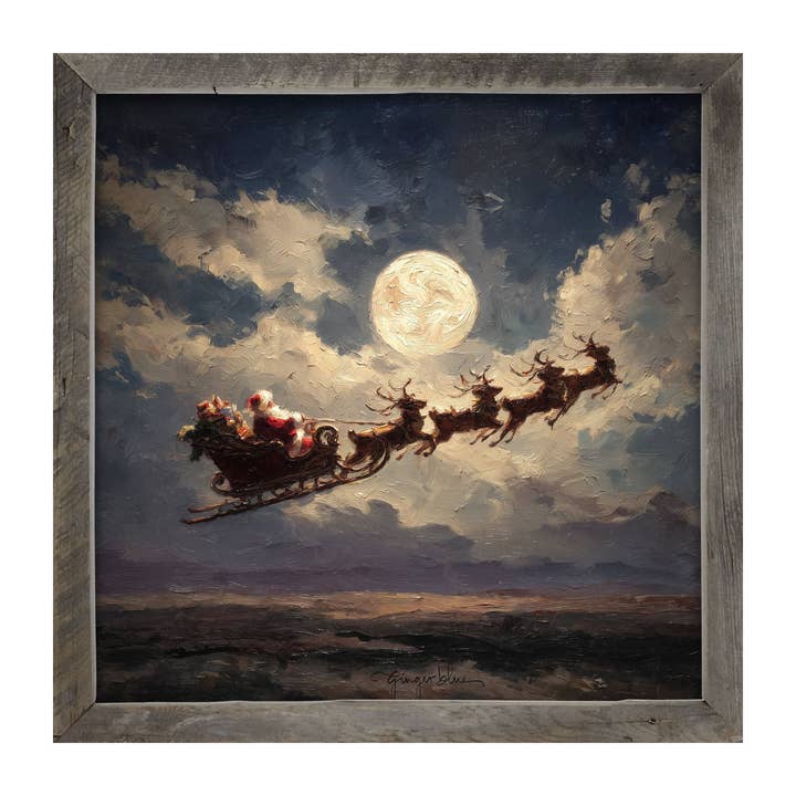 ginger blue - Wholesale Art Print - Santa Flying under Full Moon13