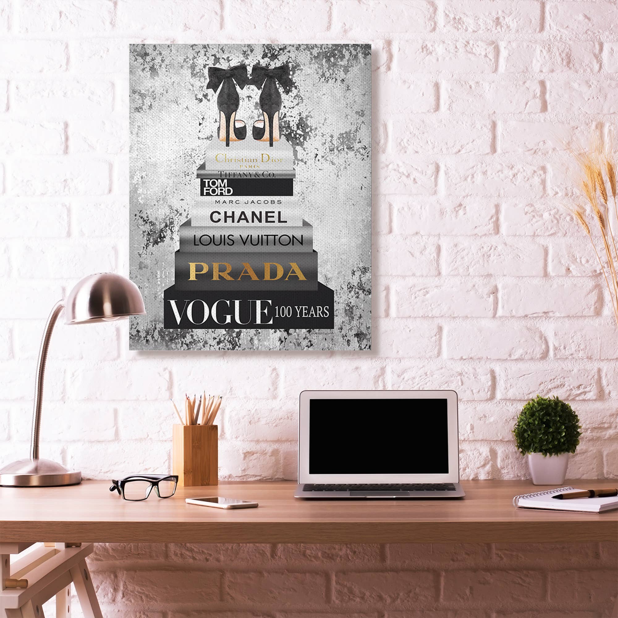 Stupell Industries - Wholesale Wall Decor - Kids & Baby - Fashion Shoes Bookstack Black And White Watercolor Canvas0