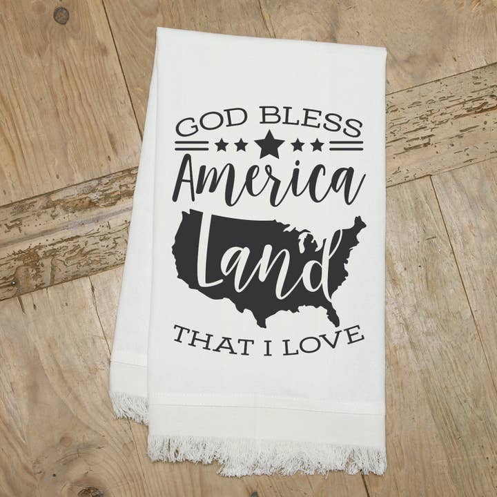God bless America land that I love//Serviette de cuisine naturelle pour la vente par Second Nature by Hand