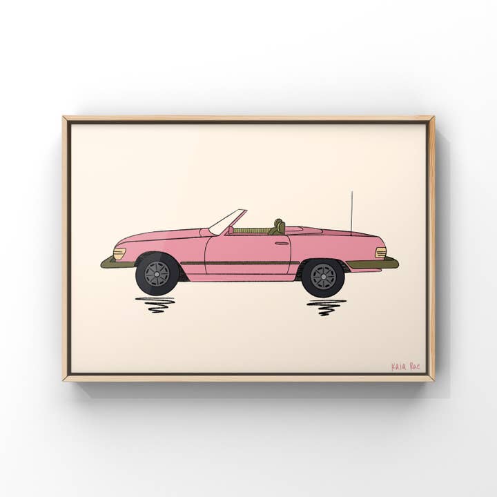 Pink Convertible Art Print for wholesale by Surf Cowboy