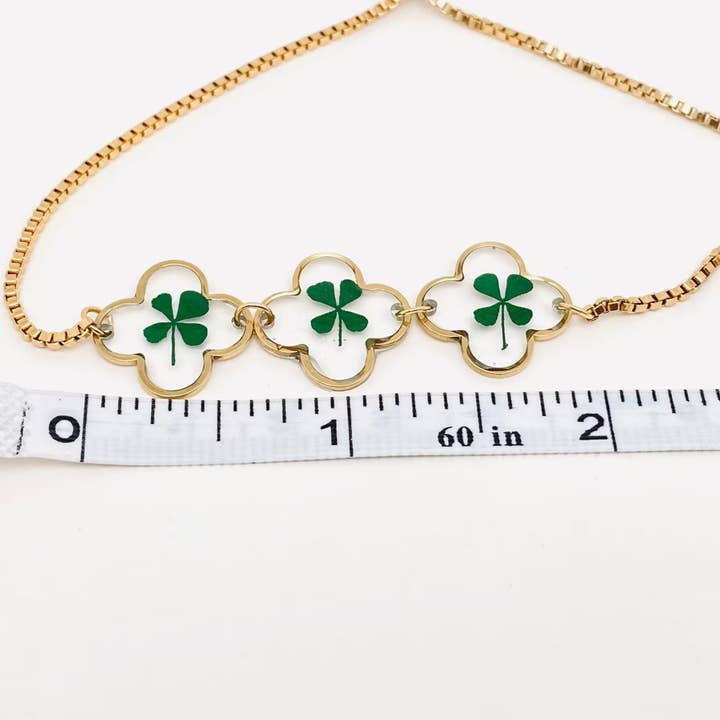 Mio Queena - Wholesale Charm/Dangle Bracelet - 4 Leaf Clover Pressed Plant Stainless Steel Bracelet - PDF