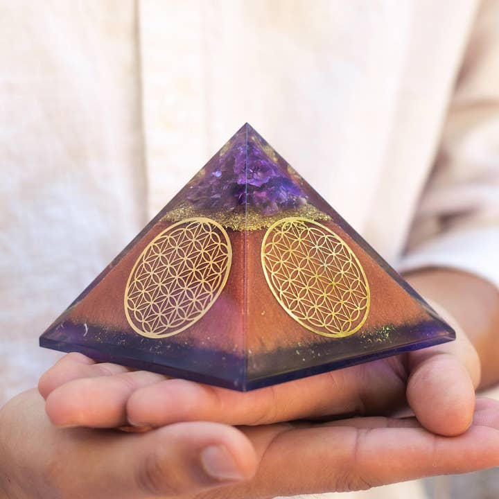Ancient Energy LLC - Wholesale Spiritual Stone/Crystal - Flower of Life Copper Orgone Pyramid with Amethyst0