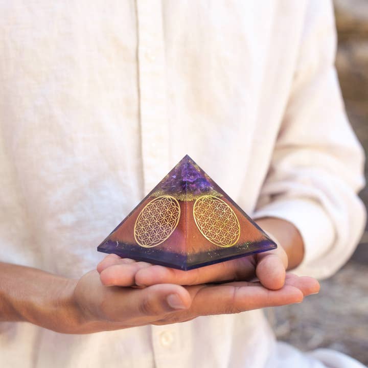 Ancient Energy LLC - Wholesale Spiritual Stone/Crystal - Flower of Life Copper Orgone Pyramid with Amethyst0