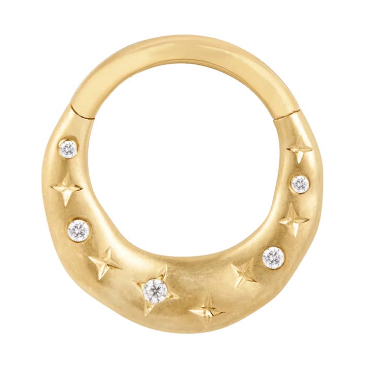 Wishful Thinking – CZ Star Cluster – 14K Gold Clicker Ring for wholesale by Piercing-zone