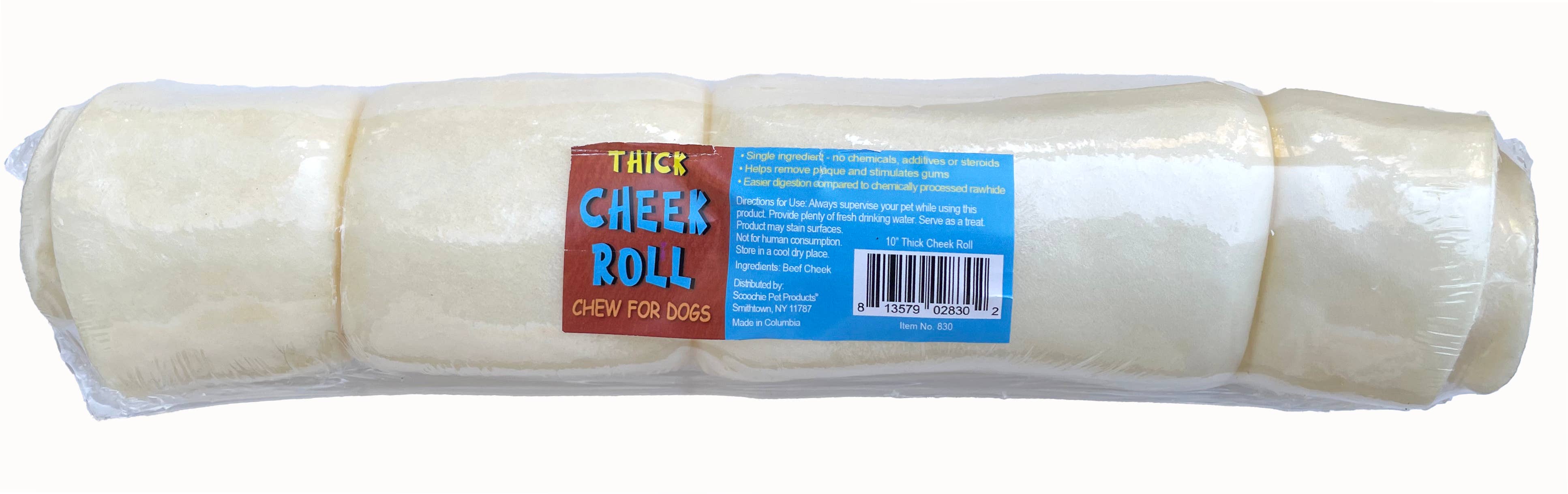 Scoochie Pet Products - Wholesale Pet Treats - Dog - Jumbo Thick 10 Inch Cheek Roll Shrink With Sticker and UPC