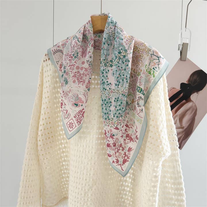 26'' Pink Monet Garden Mulberry Silk Tørklæde – Kunstnerisk Blomstret Firkantet Silketørklæde til Kvinder, Romantisk & Elegant Tilbehør for engroshandel hos SueSilkHK