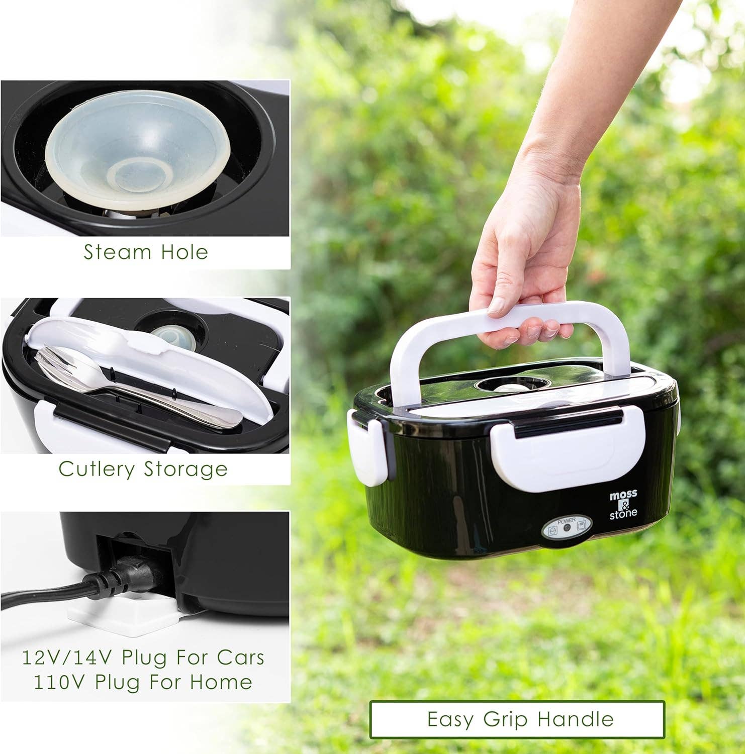 Moss & Stone - Wholesale Lunch Bag/Box - Electric Lunch Box Food Heater for Adults Food Warmer Lunch Box, 12/24/110v Lunch Box Warmer Portable For Work/Car/Truck, Fork & Spoon & 1.5L Removable S.S Container3