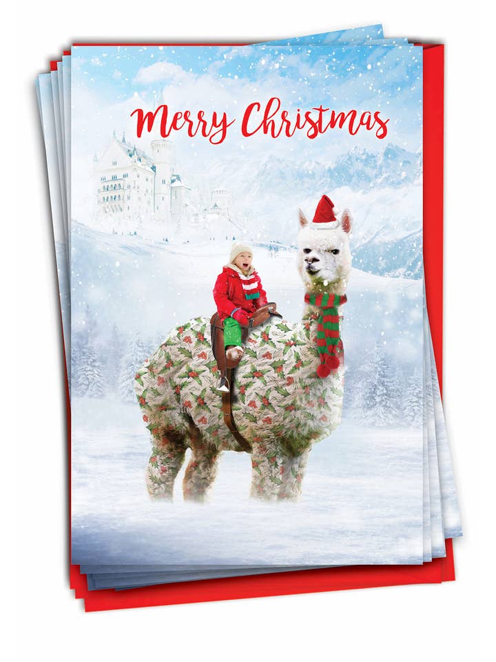 Scatola da 12 biglietti di auguri natalizi, motivo: animali, lama per la vendita all'ingrosso da parte di NobleWorks