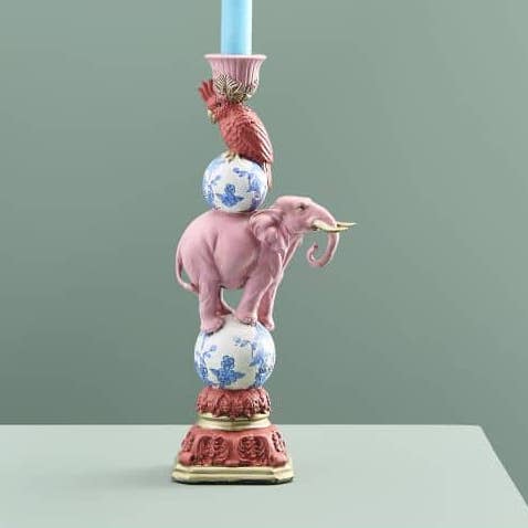 Ljusstake Fågel På Elefant, Rosa Polyresin, 13 x 9x30,5 för wholesale av WERNS