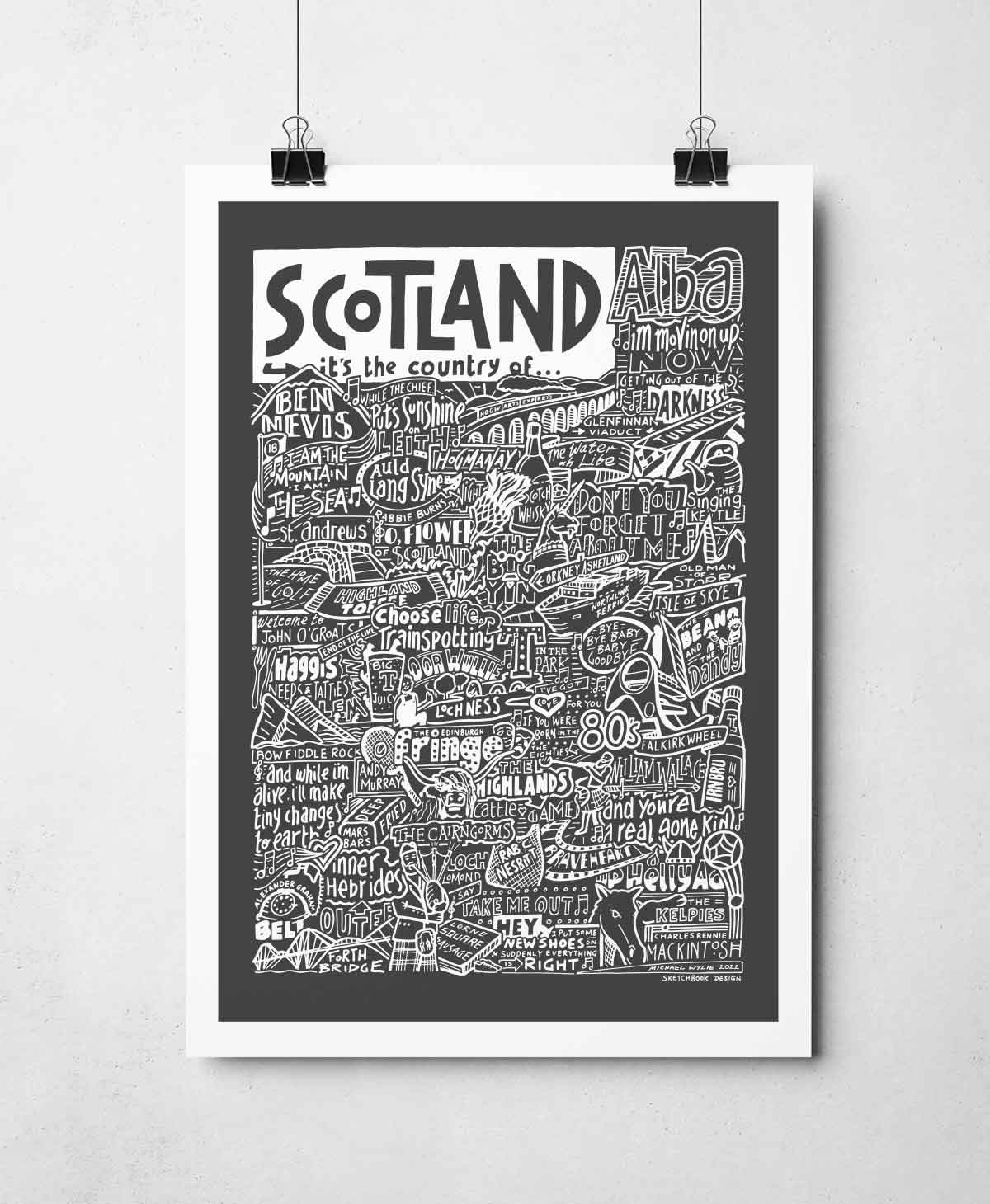Sketchbook Design – Großhandel Kunstdruck – Scotland Landmarks – Kunstdruck „It's The Country Of“2
