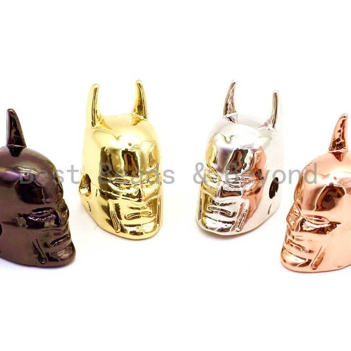 BestBeads&Beyond – wholesale Individual charm/pendant – CZ Micro Pave Batman Superhero head Beads, Cubic Zirconia Space Beads, Men's Bracelet Charms, 12x8mm, sku#G139