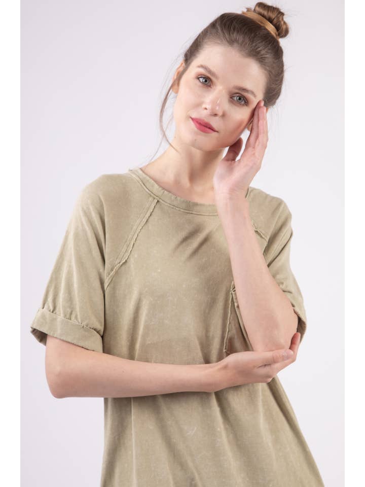 VERY J - Wholesale Dress - Women's - ND31162X-PLUS SIZE Round Neck Oversized Washed Knit Dress