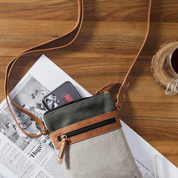Mona B. - Wholesale Crossbody Bag - Women's - Ava Up-Cycled Canvas and Genuine Leather Crossbody Bag