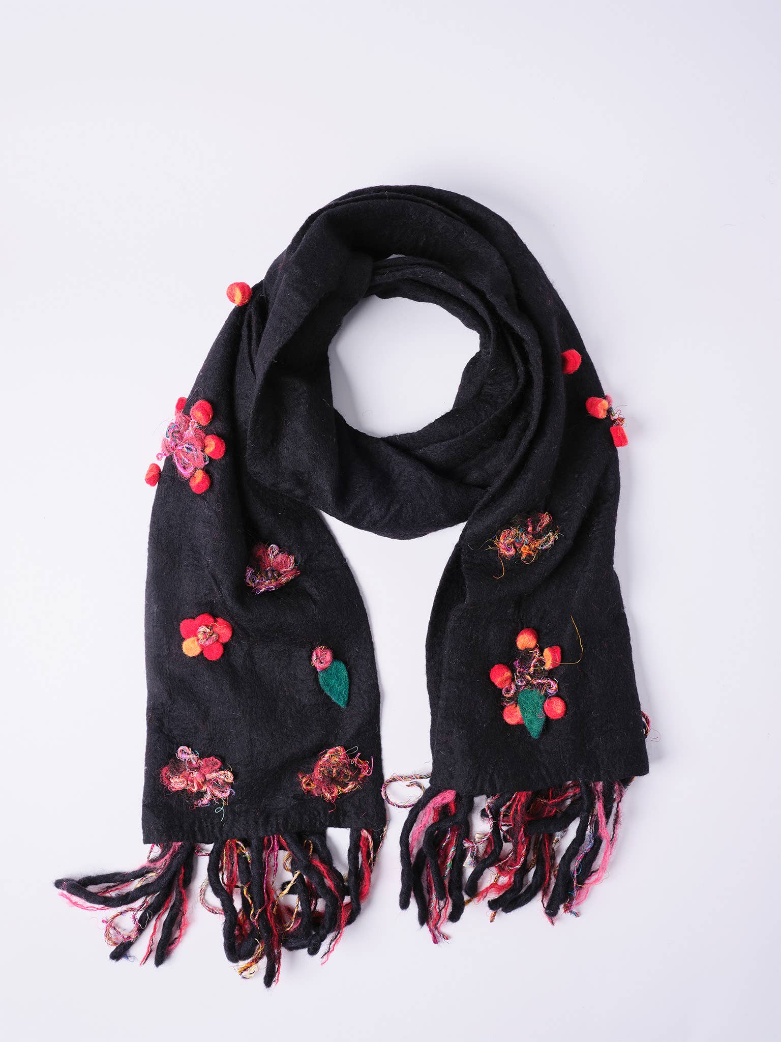 Windhorse Trading Inc - Wholesale Scarf - Women's - Felted Floral Scarf with Fringes. SF3281