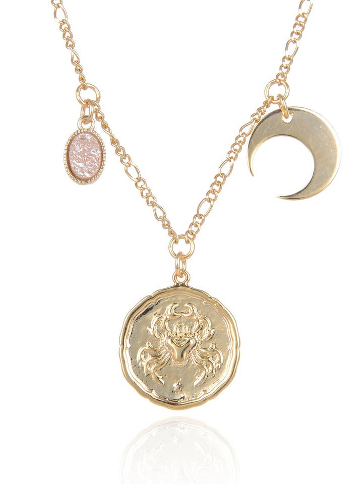 Zodiac Druzy Moon Necklace: Cancer for wholesale by Eye Candy Los Angeles