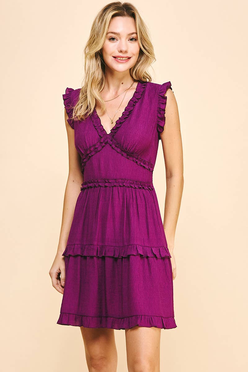 PINCH - Wholesale Jurk - Dames - MOUWLOZE JURK MET V-HALS EN RUCHES - 3087D30