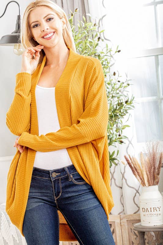 HEIMISH - Wholesale Cardigan - Women's - SJ1107-11 WAFFLE SOLID HIGH LOW OPEN CARDIGAN9