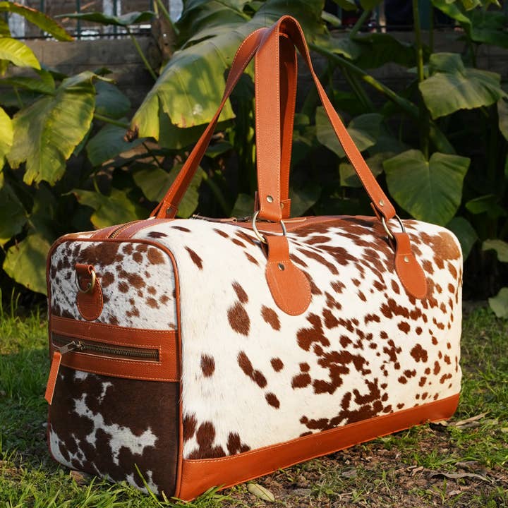 ventinots - Wholesale Weekender Bag - Women's - Tawny Wooden Tan & White Cowhide Duffle Bag|Ventinots1