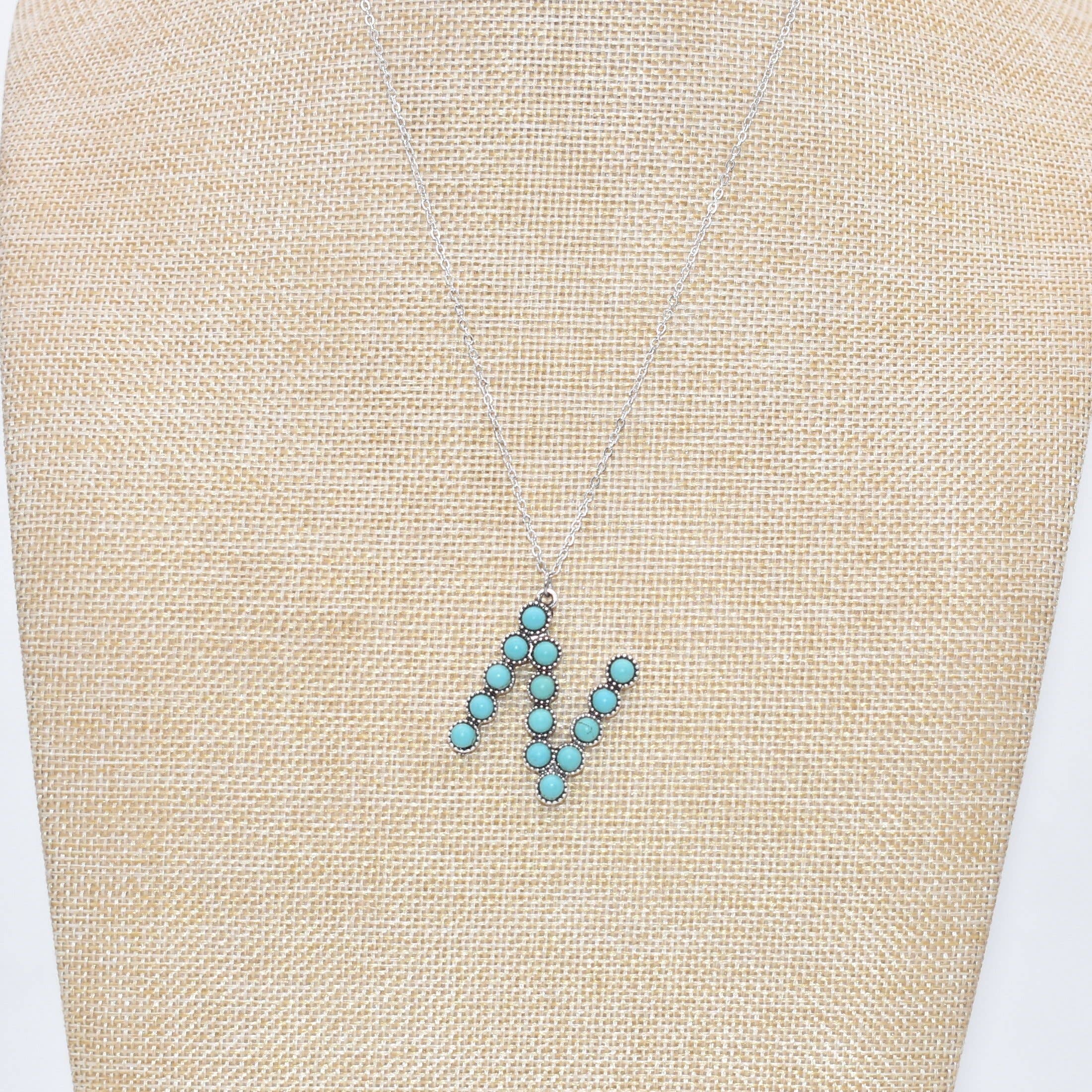 The Classy Cloth WS - Wholesale Pendant/Charm Necklace - Silver Turquoise Statement Letter Necklace RTS10