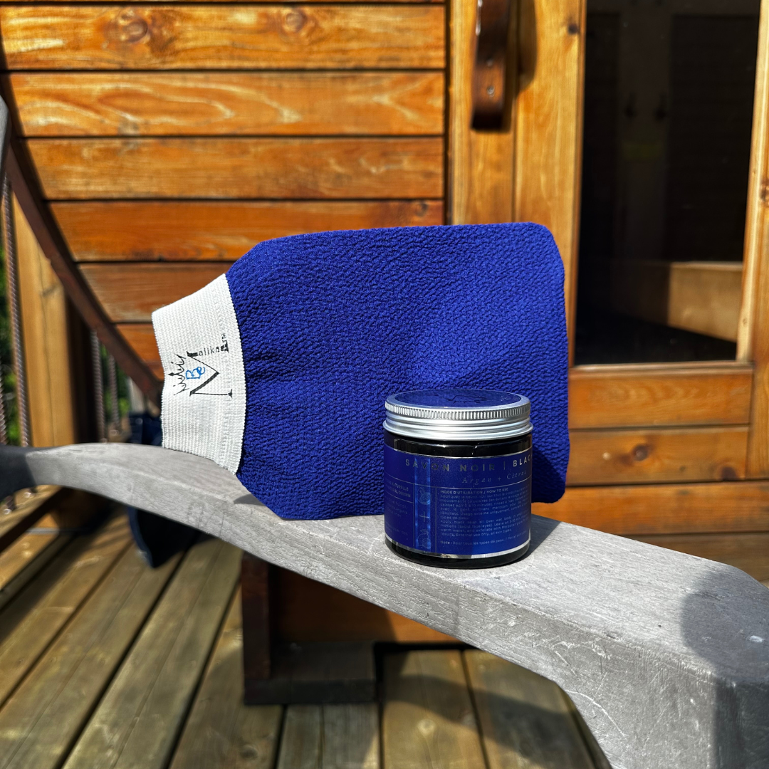 Be Malika - Vendita all'ingrosso Esfolianti/scrub viso - Duo esfoliante: sapone nero e guanto esfoliante2