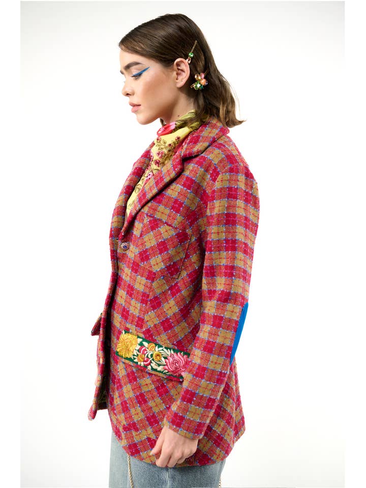 Fuchsia Camel Combo Coco Boucle Lined Blazer / Jacket for wholesale on Faire