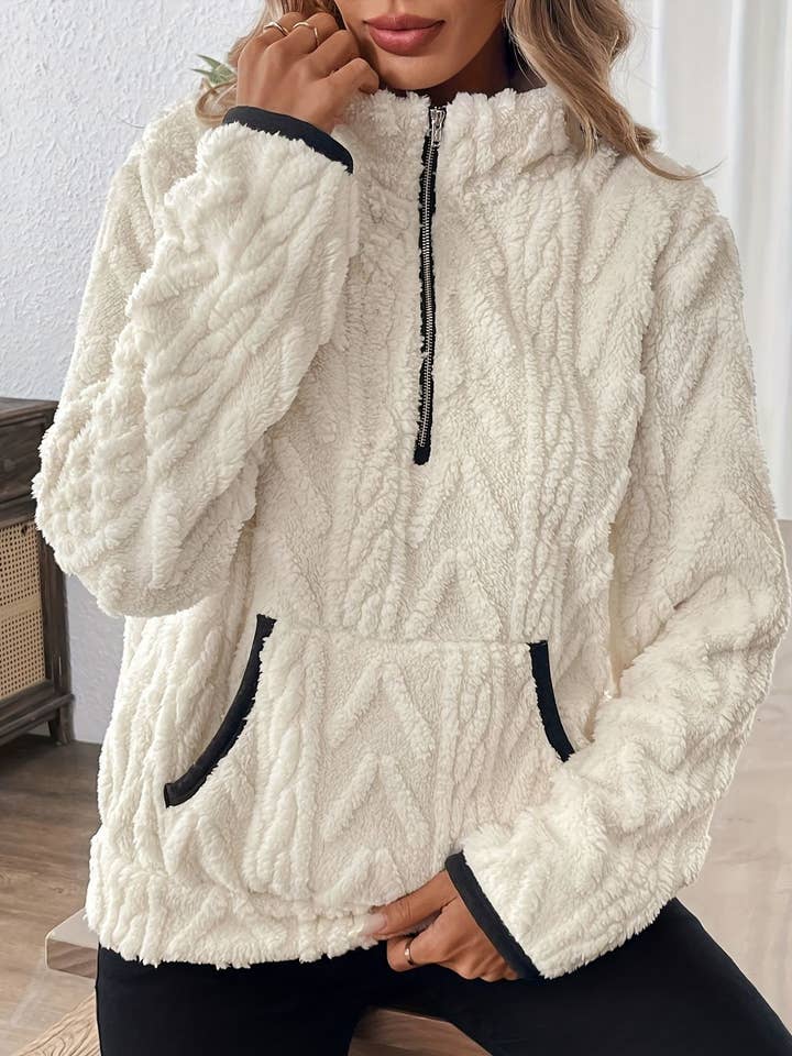 Rosa Clothing - Wholesale Sweatshirt - Women's - Textured Faux Fur Half Zip Sweatshirt Multi Color1