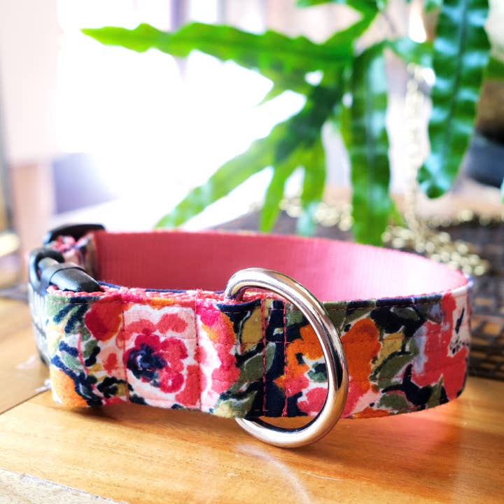 Maizie Navy Floral Flannel Dog Collar – 1.5″ WIDE for wholesale by Mimi Green