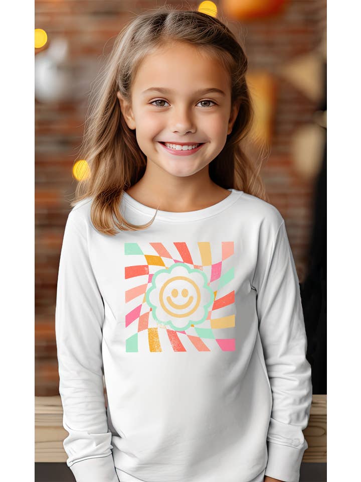Kids By Kissed Apparel - Wholesale Screen Printed T-Shirt - Kids - Pastel Flower Smiley Kids Graphic Long Sleeve1