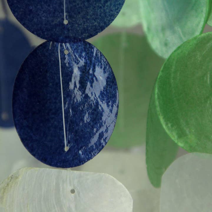 Zeckos - Wholesale Wind Chime - Blue Green and White Capiz Shell Mini Wind Chime1