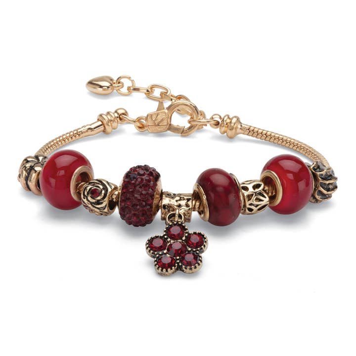 Bali-Style Beaded Birthstone Charm Bracelet Goldtone for wholesale by PalmBeach Jewelry