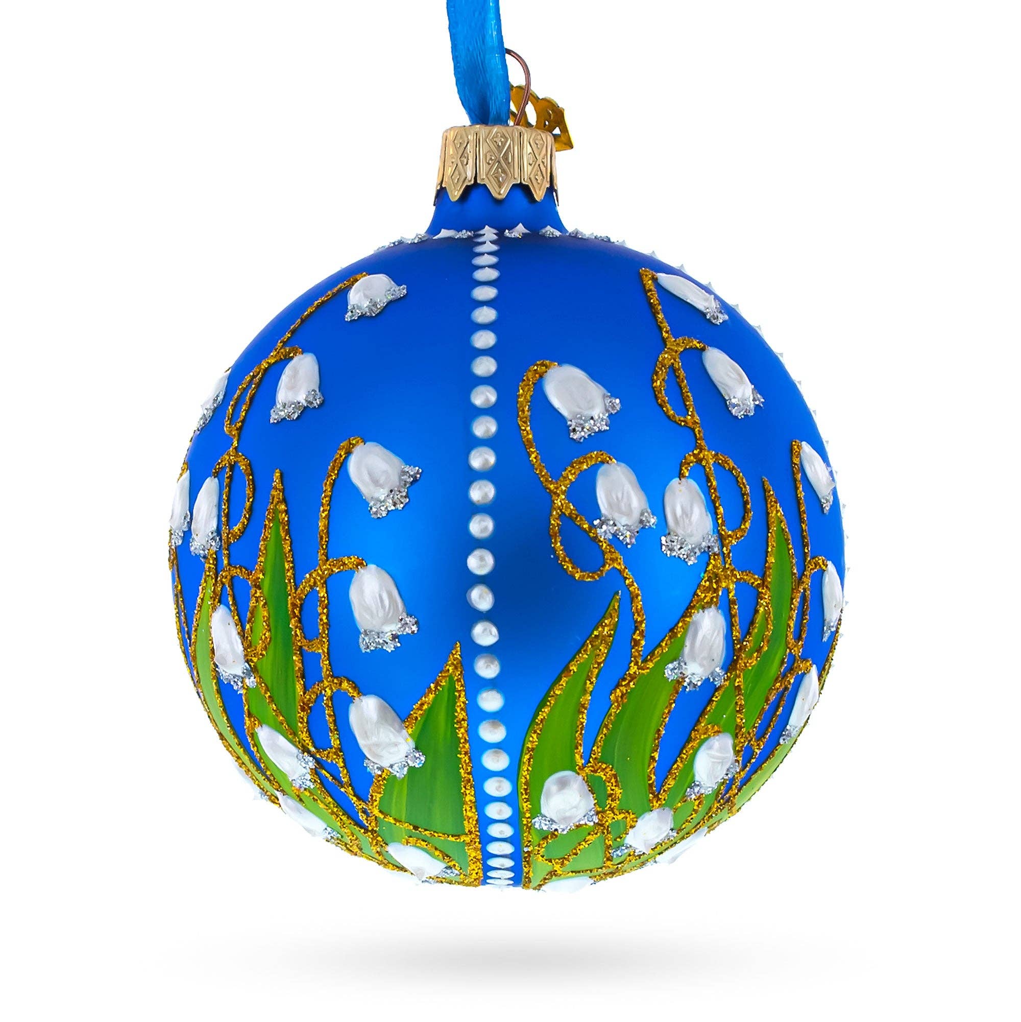 BestPysanky - Wholesale Ornament - Lilies of the Valley on Blue Glass Ornament1